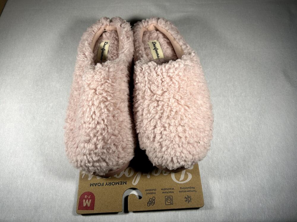 Dearfoams Women's Pink Fuzzy Memory Foam Slippers Size M 7-8